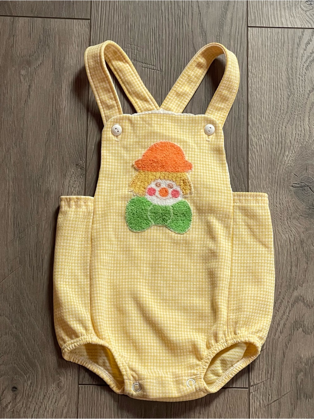 Vintage Carter’s Clown Appliqué Golden Yellow 24m Baby Romper